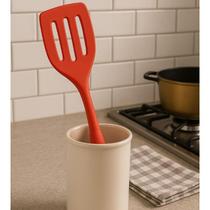 Espátula Vazada Chapeiro Em Silicone Resistente Cozinha Vermelho