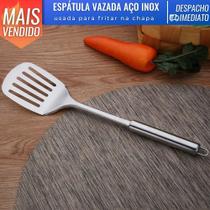 Espatula Vazada de Aço Inox Espessura 15mm Fritar Hambúrguer Talher Cozinha