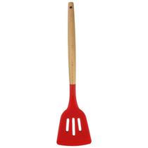 Espatula Vazada De Madeira Silicone Vazada Vermelha