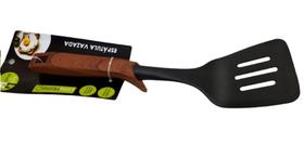 Espátula Vazada de Nylon Cabo com Design Madeira Cozinha