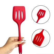 Espatula Vazada De Silicone 30cm Cor Vermelho Resistente Moderno Utensilio Para Cozinha