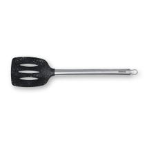 Espátula Vazada de Silicone Duo 35cm com Cabo Aço Inox para Cozinha Preto Brinox