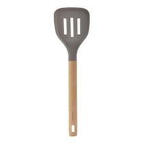 Espátula Vazada de Silicone Kenya Cinza Cabo Madeira Não Risca Panelas Espátula Vazada de Silicone Kenya Cinza Cabo Madeira Não Risca Panelas