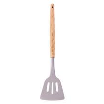 Espatula Vazada Madeira E Silicone Cinza Grande Reforçado 32cm