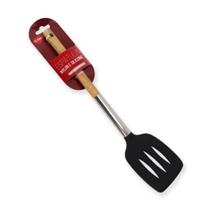 Espátula Vazada Nylon/Silicone Cabo Madeira e Inox - Clink