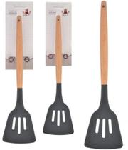 Espatula Vazada Silicone Grafite Cabo Madeira 32 Cm - Well Espatula Vazada Silicone Grafite Cabo Madeira 32 Cm - Well