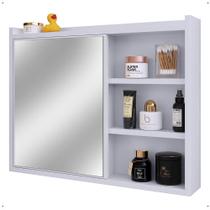 Espelheira Armário Banheiro 60 cm Espelho Porta Prateleira Organizadora Lavabo Luxo - Branco