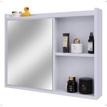 Espelheira Armário Banheiro Suspenso com Espelho 1 Porta Prateleira Organizadora Lavabo Luxo Branco