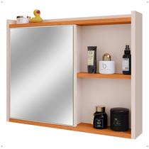 Espelheira Armário Banheiro Suspenso com Espelho 1 Porta Prateleira Organizadora Lavabo Luxo Off White Cinamomo - Lojas RPM