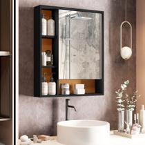 Espelheira Armário Suspenso Olimpia para banheiro com 1 porta - Preto com Nature Espelheira Armário Suspenso Olimpia para banheiro com 1 porta - Preto com Nature