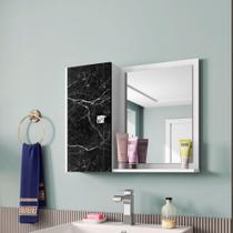 Espelheira Branco/Nero Para Banheiro Com Espelho Com Porta Com Prateleira Interno - BECHARA