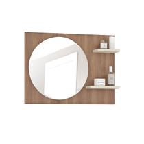 Espelheira com Espelho Redondo para Banheiro 45 x 60 Cm Florença MDP Marrom Bege ClickLar
