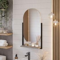 Espelheira Com Prateleira Aço Decorativa P/ Banheiro Cinza