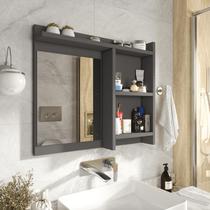 Espelheira de Banheiro Armarinho Organizador com Prateleira Nicho Nioki - Cinza