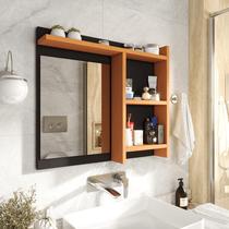 Espelheira de Banheiro Armarinho Organizador com Prateleira Nicho Nioki - Preto com Nature