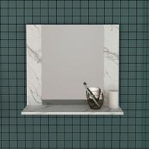 Espelheira Estante Suspensa Organizadora 1 Espelho 1 Prateleira Para Banheiro Cor Branco Mármore