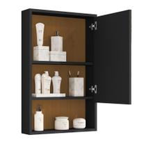 Espelheira Gaia Armário Aéreo Para Banheiro - Preto/Madeira