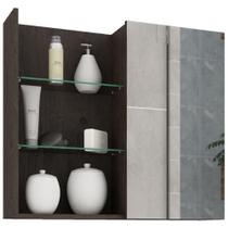 Espelheira MGM Jasmim 60 cm 100% MDF Frente Espelhada 1 Porta e 5 Prateleiras Parede Banheiro Cor Café Espelheira MGM Jasmim 60 cm 100% MDF Frente Espelhada 1 Porta e 5 Prateleiras Parede Banheiro Cor Café