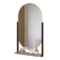 Espelheira Oval Para Banheiro 1 Prateleira 100% MDF Estrutura Metalon Ori Mgm Móveis Pistache