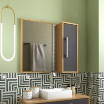 Espelheira para banheiro 1 Porta e 2 Prateleiras Alice Mel/Grafite