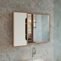 Espelheira para Banheiro 80x60cm 1 portas Amêndoa Branco