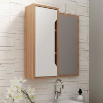 Espelheira para Banheiro com Nicho 60x60cm Amêndoa Branco