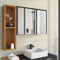 Espelheira Para Banheiro Ibiza 2 Portas com Espelho Nicho Multifuncional Puxador de Alumínio Preto Fosco/Naturalle