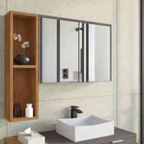 Espelheira Para Banheiro Ibiza 2 Portas com Espelho Nicho Multifuncional Puxador de Alumínio Titanium/Naturalle