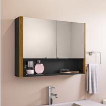 Espelheira para Banheiro Santorini Cantos Curvos 72cm Preto Fosco/Naturalle