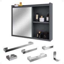 Espelheira Superior Luxo Armarinho 1 Porta Prateleira Kit Banheiro Completo 6 Peças Aço Inox Premium RPM - Lojas RPM