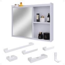 Espelheira Suspensa Armário Banheiro Prateleira Organizadora Kit Acessórios Lavabo 6 Peças Resistente Premium Branco - RPM - Lojas RPM