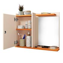 Espelheira Suspensa Madri Armário Parede Armarinho Banheiro Prateleira Organizadora - Off White/Cinamomo - RPM Móveis
