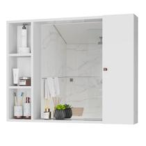 Espelheira Suspenso para Banheiro com 1 Porta 2 Nichos e 3 Prateleiras para Decoração e Organização do Banheiro com Design Moderno Branco Flx