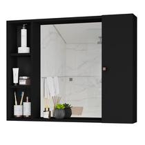 Espelheira Suspenso para Banheiro com 1 Porta 2 Nichos e 3 Prateleiras para Decoração e Organização do Banheiro com Design Moderno Preto Flex