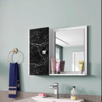 Espelheira Turim p/ Banheiro com Porta e 6 Nichos e Prateleira Branco/Nero Espelheira Turim p/ Banheiro com Porta e 6 Nichos e Prateleira Branco/Nero