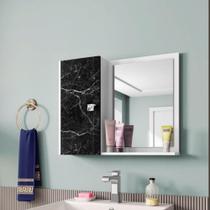 Espelheira Turim p/ Banheiro com Porta e 6 Nichos e Prateleira Branco/Nero Espelheira Turim p/ Banheiro com Porta e 6 Nichos e Prateleira Branco/Nero