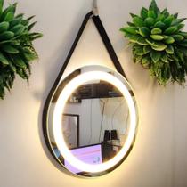 Espelho 4mm 80cm LED 3 cores adnet cinto cinta couro marrom pendurador frio neutro e quente banheiro
