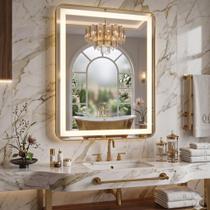 Espelho 4mm led 3 cores 70x90 Retangular Borda Arredondada Moldura Dourada pvc Decorativo