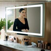 Espelho 50x100 vertical ou 100x50 horizontal LED 3 cor fria neutra quente banheiro retangular jateado hd touch Espelho 50x100 vertical ou 100x50 horizontal LED 3 cor fria neutra quente banheiro retangular jateado hd touch