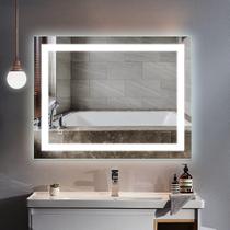 Espelho 90x70 LED 3 cores fria neutra e quente banheiro iluminação toalete iluminado jateado 70x90 vertical ou horizontal