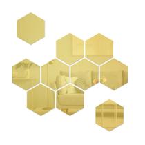 Espelho Acrílico Dourado Decorativo Hexagonal 50 Peças 9,80 x 8,50cm