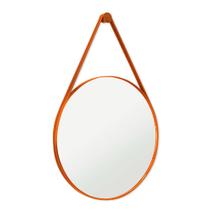 Espelho Adnet 60cm de Parede com Alça em Couro Redondo Decorativo para Quarto, Escritório, Banheiro LH Móveis
