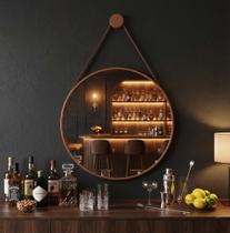 Espelho Adnet 60cm Moldura Couro Caramelo para Banheiro E Sala Espelho Adnet 60cm Moldura Couro Caramelo para Banheiro E Sala