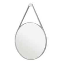 Espelho Adnet 80CM Moldura Couro Led Jateado Touch Luz Branca OU Amarela + Fonte
