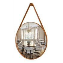 Espelho Adnet 80CM Moldura Couro Led Jateado Touch Luz Branca OU Amarela + Fonte