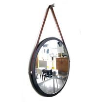 espelho adnet com alça de couro decorativo para sala para quarto de parede novo 58 cm preto e marrom