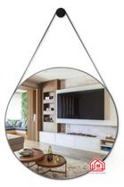Espelho Adnet Decorativo Alça de Couro + Pino Pendurador 60cm Redondo 60 cm