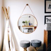 Espelho Adnet Decorativo de Parede Redondo com Alça em material ecológico 60cm Grande + Suporte Pino de Parede Espelho Adnet Decorativo de Parede Redondo com Alça em material ecológico 60cm Grande + Suporte Pino de Parede