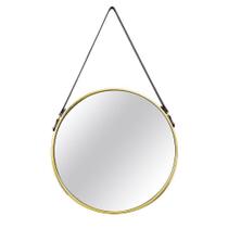 Espelho Adnet Dourado Alça De Couro Marrom 57,5x36cm
