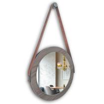 Espelho adnet moldura marrom 28 cm com cinta cor marrom de pendurar redondo de vidro Espelho adnet moldura marrom 28 cm com cinta cor marrom de pendurar redondo de vidro